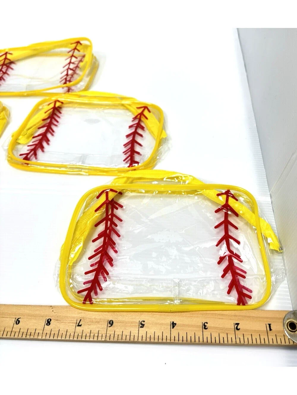 Clear Baseball Stitch Pouch Set Yellow Travel Cosmetic Makeup Organizers Zipper